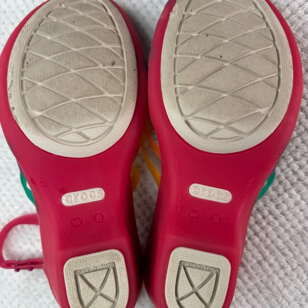 Crocs Huarache Multi Color Strappy Wedge Sandals Pink Women Size 8